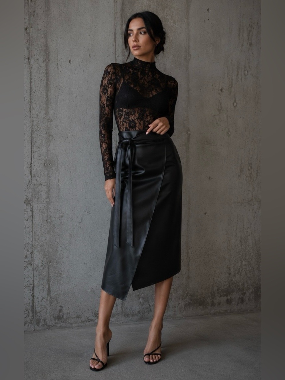 MDNT:45 Premium Faux-Leather High Waisted Wrap Maxi Skirt Sz XL Baddie